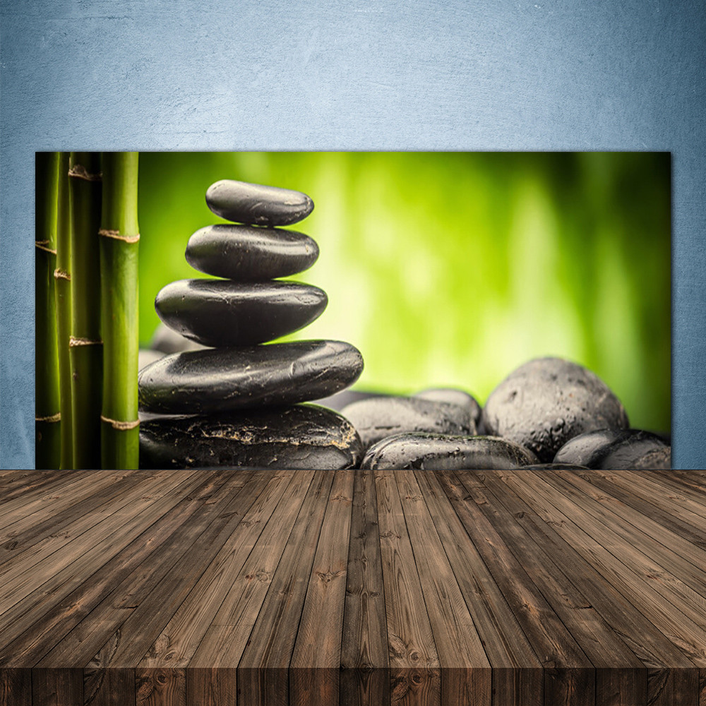 Crédence de cuisine en verre 140x70 ambiance zen Bambou et Pierres