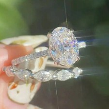 3,00 ct Owalny krój VVS1 Moissanite Zestaw ślubny Pierścionek zaręczynowy 14K Białe pozłacane