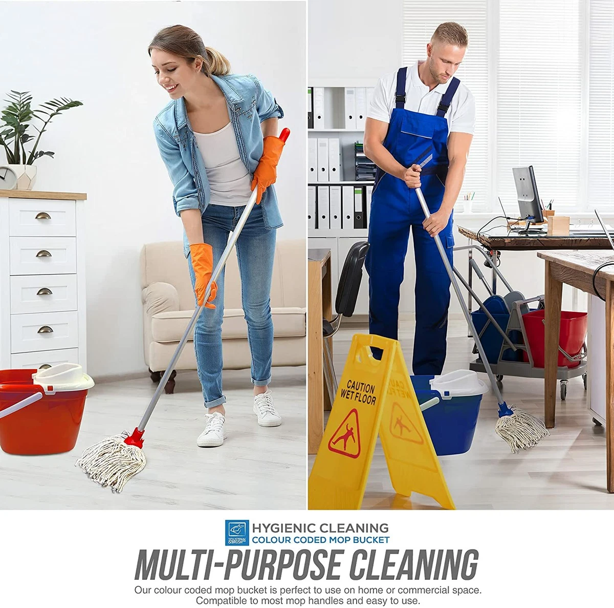 Color Coded Facility Cleaning Package w/ Mop Buckets & Microfiber