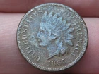 1865 Indian Head Cent Penny- Fancy 5, Fine/VF Obverse Details