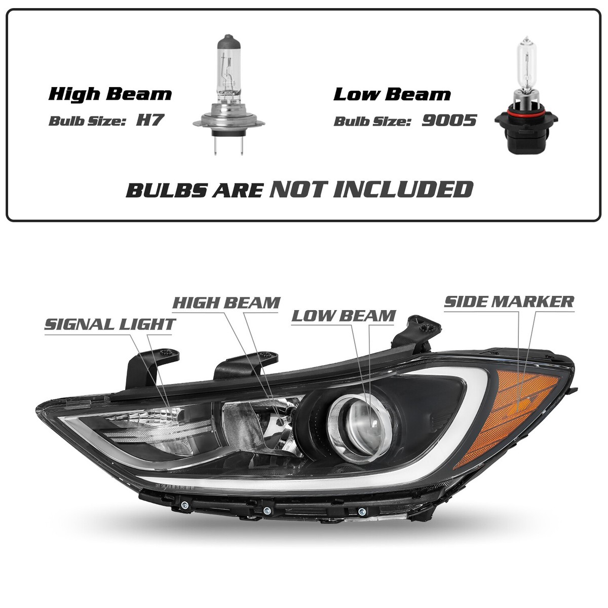 Pair Of Headlight Assemblies (Left & Right) For 2017-2018 Hyundai Elantra – With Bulbs, BestFuturePart