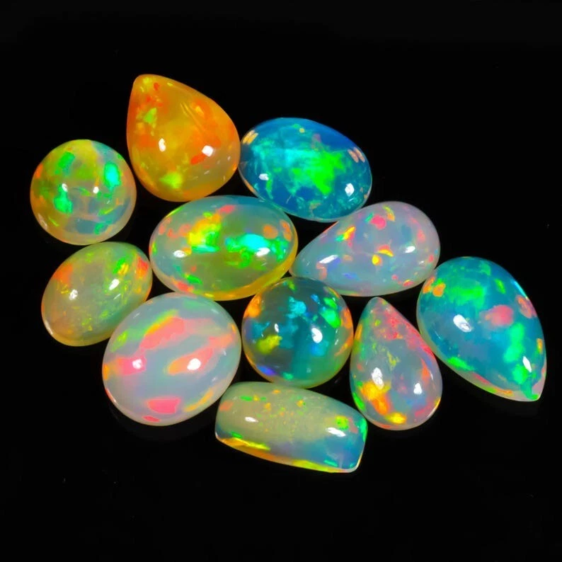 Untreated Natural Welo Ethiopian Fire Opal Gemstone Cabochon Mix Lot - Image 2 of 4