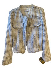 Women's Mango Crop Cropped Tweed Blazer Jacket White And Blue Size US XS EUR S