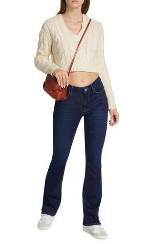 FRAME IvoryOffWhite Cable Knit V-NeckCroppedLongSleevePullover Sweater Sz XS$429 - Picture 4 of 22