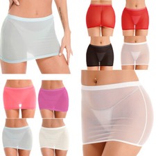 Women's Sheer Mesh Micro Mini Skirts Elastic See Through Pencil Bodycon Dress