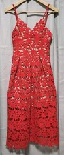 LUXURY Style STUNNING Lace Full Floral Embroided Red Midi Dress Red - Size Small