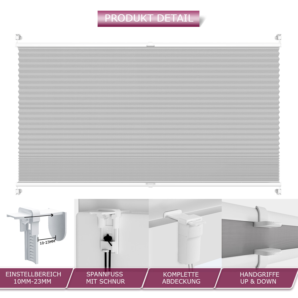 Standard Plissee / Wabenplissee (Verdunkelung) ohne Bohren Klemmfix