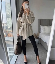 Mango Handmade Wool Blend Wrap Kimono Style Short Coat Jacket New L Xl