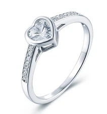 925 STERLING SILVER HEART CZ STONE ENGAGEMENT RING BAND WOMEN'S SIZE 3-14 S3175