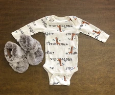 Gerber Baby One Piece Long Sleeve Play Set W/Faux Booties Size 0-3 M 100% Cotton