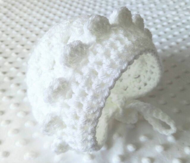 baby girl crochet white bonnet hat plain back comfort handmade to order