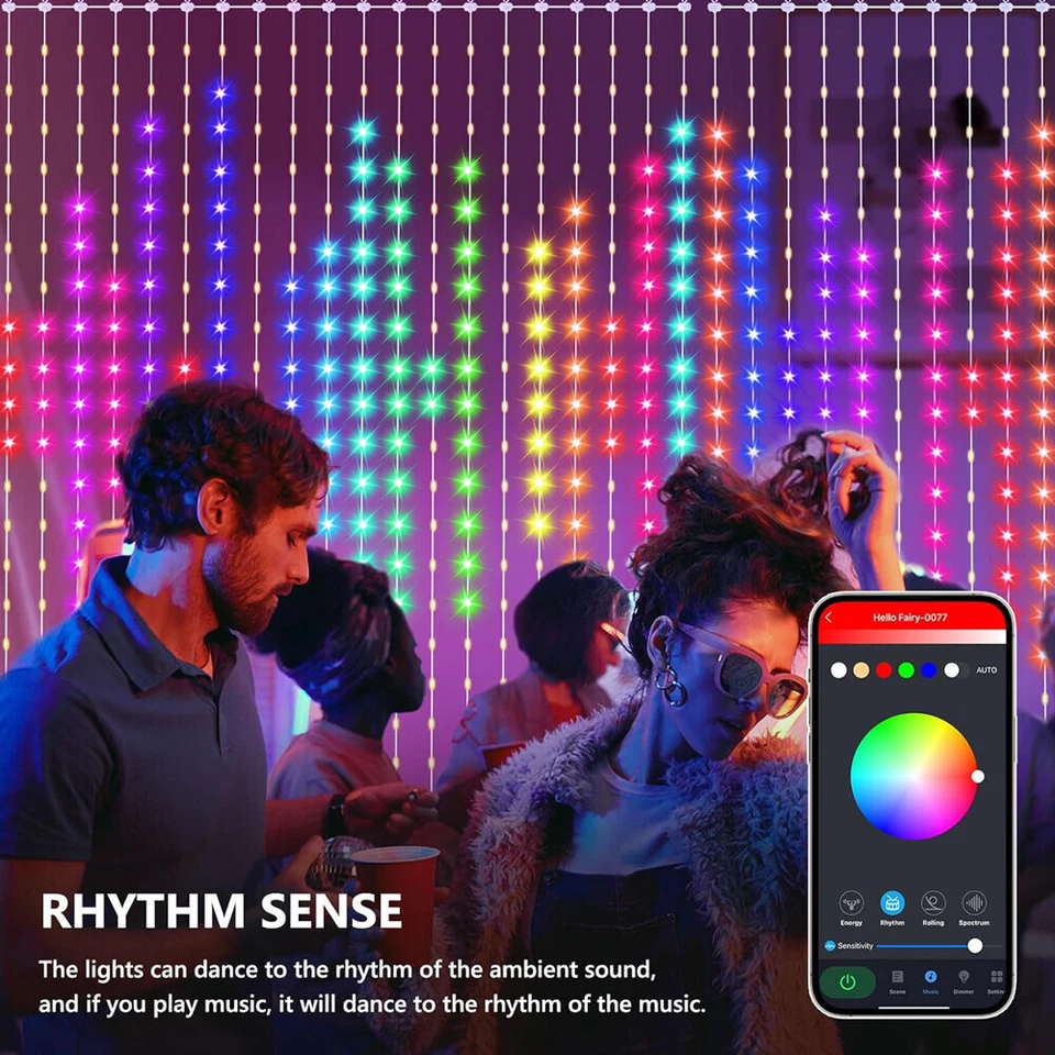 400LED Smart Curtain Lights Color Changing RGB for Patio Party Halloween Decor - Image 3 of 4