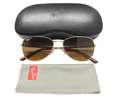 Ray-Ban Aviator Sunglasses RB 3733 Polished Gold Brown Polarized 56mm w/case