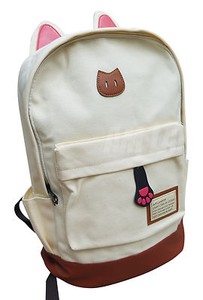 Am Landen®Improved Quality Cat Ears Backpacks(White-With Laptop Slot, Small) (4852352421738)