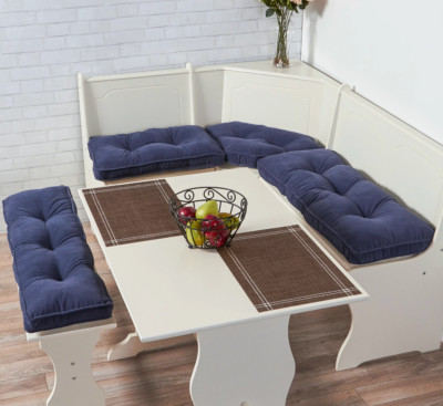 Blue 4 piece Nook Cushion Set Corner Bench Booth Seat Dining Breakfast ...