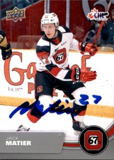 Jack Matier Signed Auto 2021-22 Upper Deck CHL card Ottawa 67's