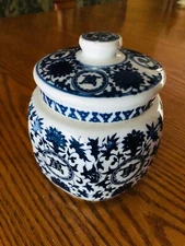 Blue and White Porcelain Floral Storage Jar Container
