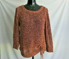 Ruby Rd. Pullover Sweater Women's Size M Loose Knit Side Gathered Sparkle Yarn