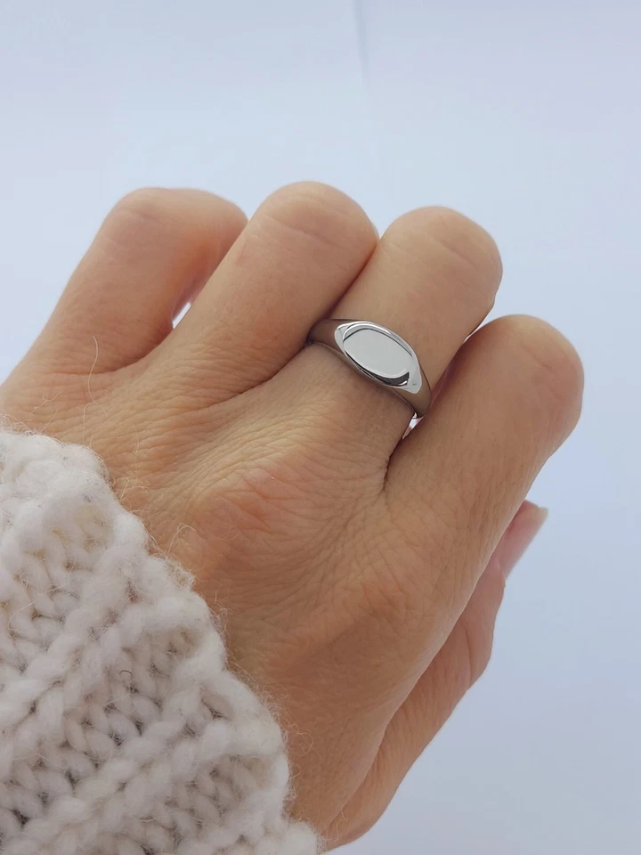 Acciaio Inox Argento Anello Sigillo Rotondo Lucidato Uomo Donna - Immagine 2 di 4