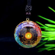 EMF Protection Natural Crystal Orgonite Pendant Necklace 7 Chakra Healing Amulet