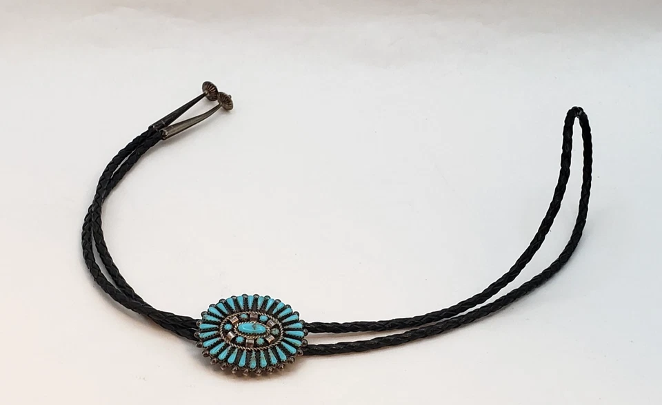 CORBATA BOLO VINTAGE ZUNI 925 Plata Turquesa Racimo Punta Firmada A&V 32 G Foto 2 de 4