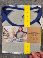 Eddie Bauer Ladies 2-piece Sleep Set Blue Small Blue Gray Plaid NWT