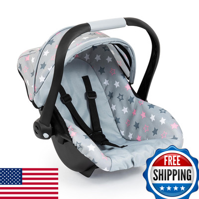 Bayer Deluxe Car Seat - Grey Pink Stars - Accessory For Dolls Up To 18