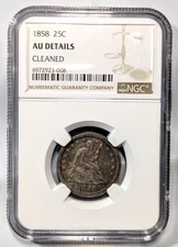 1858 Seated Liberty Silver Quarter NGC AU 25c Twenty Five Cent Philadelphia Mint