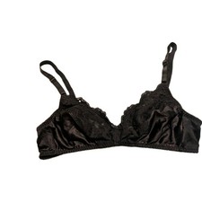 Vtg Vassarette Black Bra 36B Style 70-151 Wire Free Unpadded Lace Accent