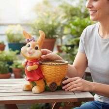 Osterhase mit Pflanzkorb verspielt Hasenfigur Blumentopf 2-in-1 f&uuml;r Balkon