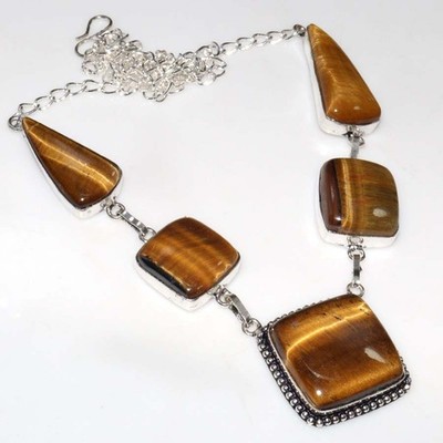 925 Silver Plated New Edition Tiger Eye Necklace 19'' Best Seller Gift Trendy GW