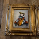 Lot 2 Signed J. Roybal Oil Paintings Lady Cello & Horn Whimsical Original Framed — photo 3