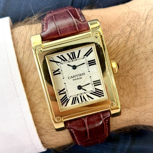 Cartier Tank a Vis Dual Time CPCP 18K Yellow Gold Manual Windi...