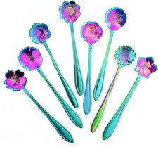 8 Pieces Rainbow Flower Spoon Coffee Teaspoon Set, Stainl Steel
