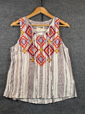 Savanna Jane Womens Small Embroidered Tank Top Boho Floral Cottagecore Western