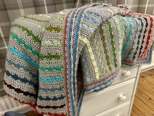 Silver/  Mulitcoloured Single Bed Size Crochet Blanket Attic24 Canalboat Pattern