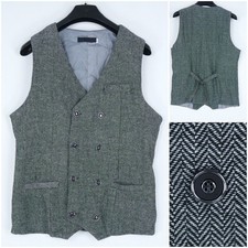 Mens Waistcoat Medium Size US 38 Vintage Grey Herringbone Business Dress Vest