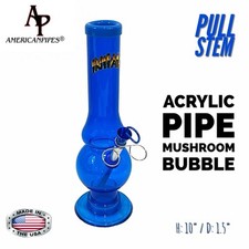 INHALE®️1.5X10" MUSHROOM ACRYLIC HOOKAH WATERPIPE BLUE PULL STEM MADE IN THE USA