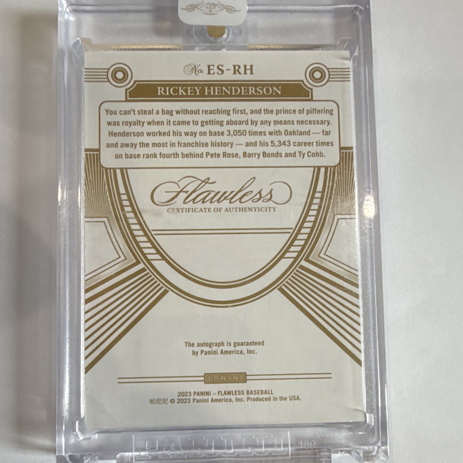 Panini 2023 Flawless Baseball Rickey Henderson Excellence ES-RH Auto 10/10 A's🔥 view 9