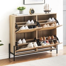Schuhschrank Rattan Schuhkipper 4 Klappen verstellbare Einlegeb&ouml;den Flur Diele