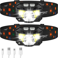 Headlamp Flashlight Ultra-Light LED Rechargeable Headlight Waterproof 2 Pack