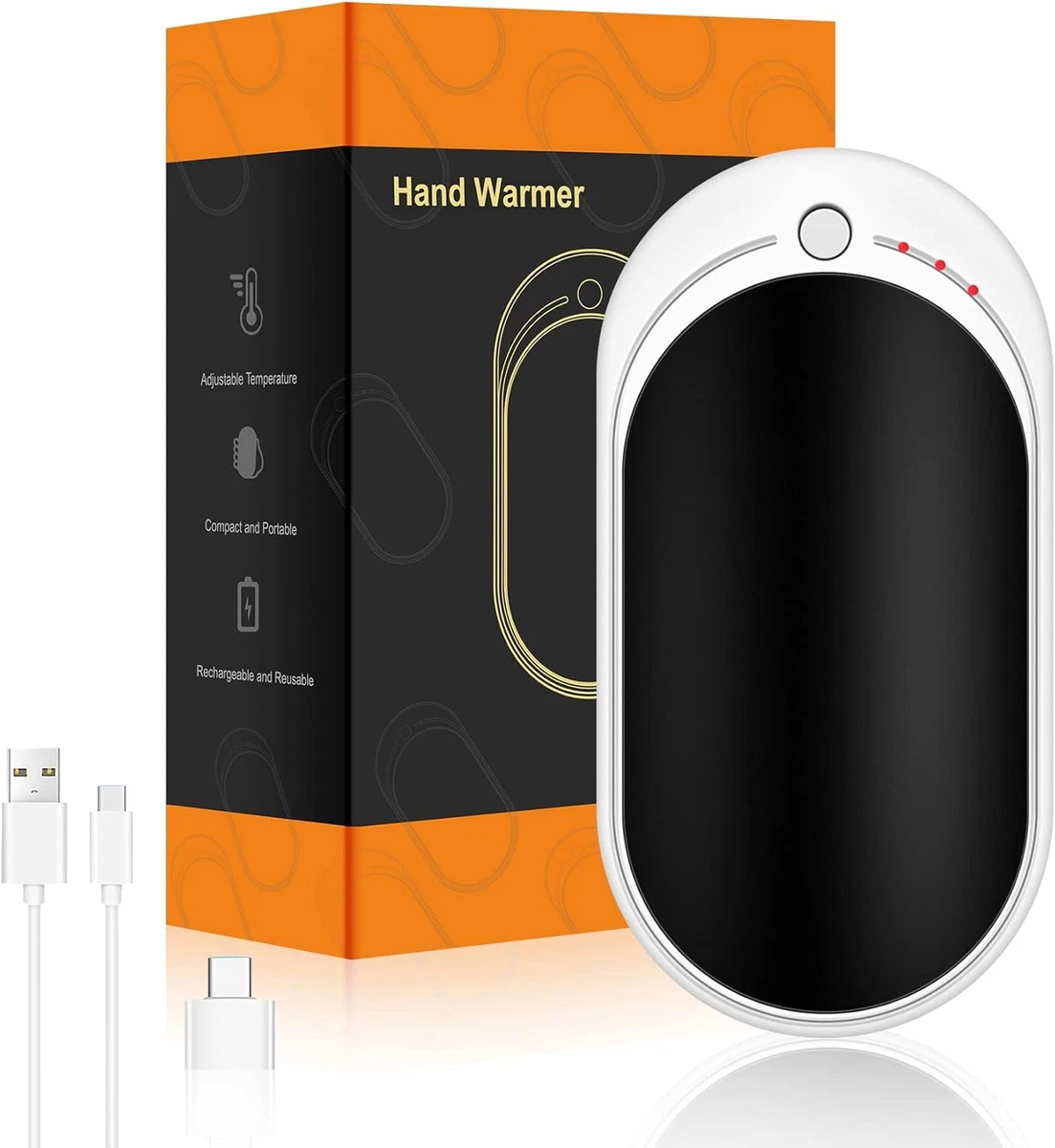 Scaldamani Ricaricabili 2 in 1, 14000mAh Scaldamani Ricaricabile Due Lati con cavo Type-C, Elettrico Scaldamani Tascabili, con 5 Livelli di Calore, Regali di Natale per Campeggio All'aperto