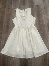 Brand Buttons Boutique Dress Women White, Gold & Silver Embroidered Collar Large