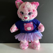 Build a Bear BAB Bright Pink Cat Purple Navy Top Mesh Skirt Heart Feet Plush 16"