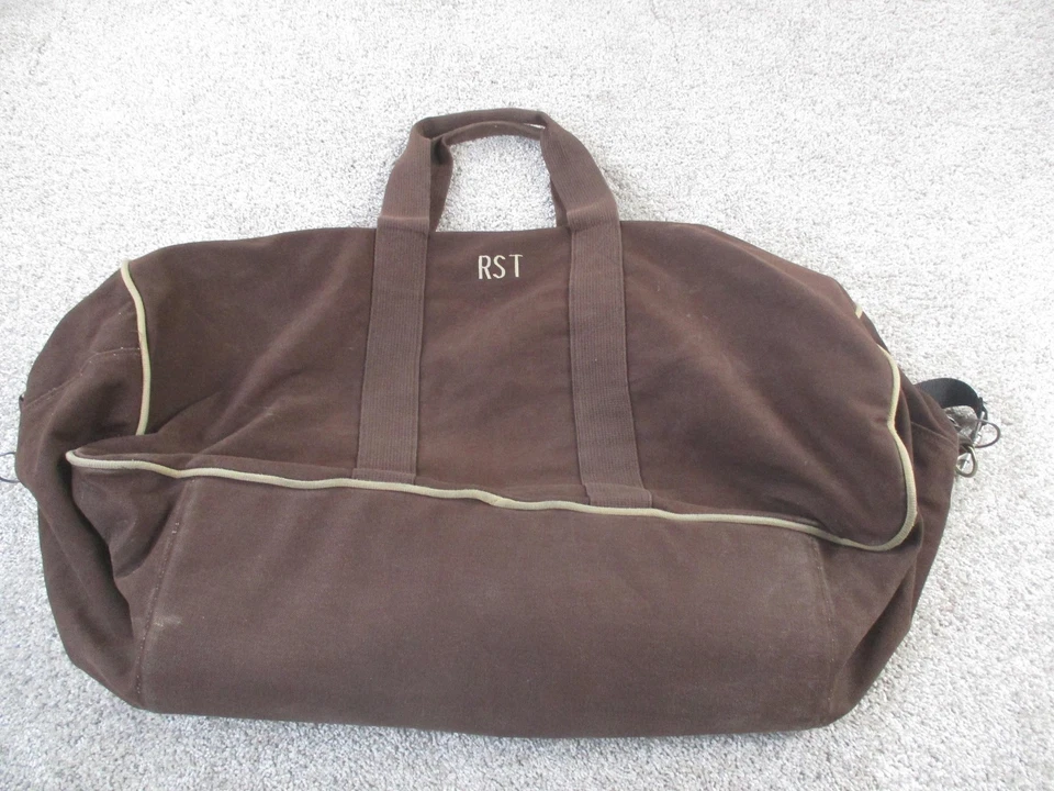 Lands' End Square Rigger Canvas Duffel Bag Brown Shoulder Strap Monogram RST - Image 2 of 4