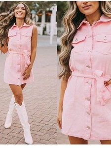 chinese dress ladies Pink Chic Denim Pleated Dress – Mia Belle Girls main image 1