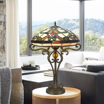 Echte Buntglas Handarbeit große Tiffany Stil Tischlampe 16'' breit