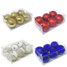 Allgala 6-PK 3 Inch Luxury Glitter Rich Decoration Christmas Tree Ornament Balls