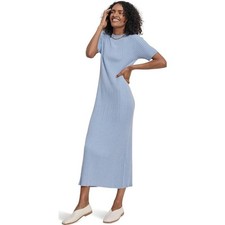 Varley Maeve Rib Knit Midi Dress Ashley Blue Short Sleeve Womens Size Large