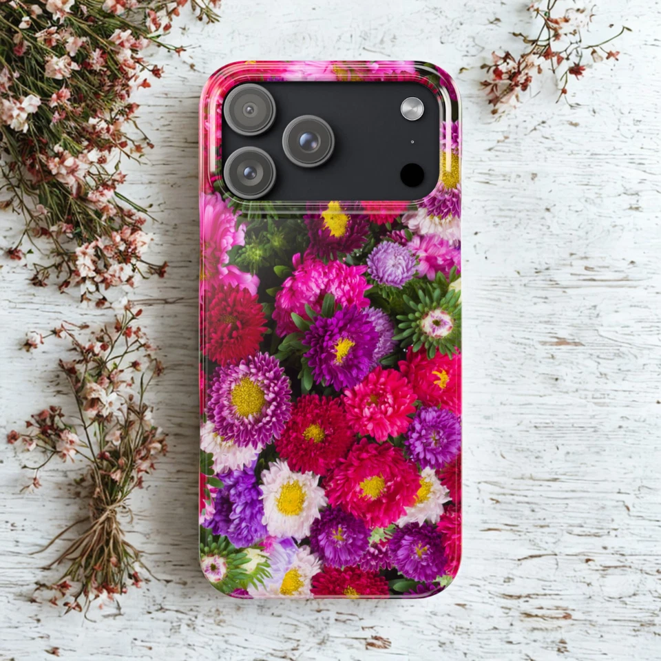 Funda de Teléfono Delgada Floral Roja Acabado Brillante Ligera iPhone 17/16/15/14 Cubierta Foto 2 de 4